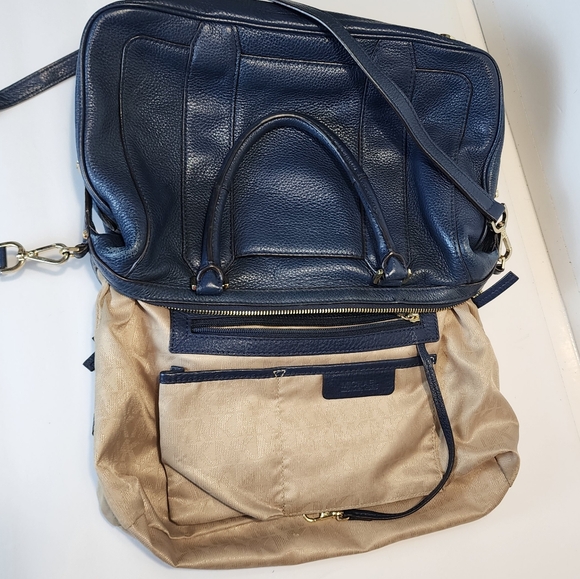 Michael Kors Julia Navy Blue Large Leather Satchel Handbag Crossbody - Picture 10 of 13